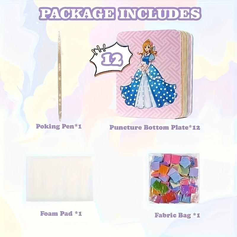 12Stück Prinzessin Board Aufkleber Stoff Poke Kunst DIY Kit