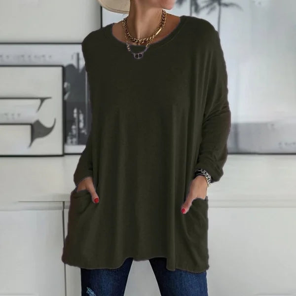 CasualEase – Lässiges Langarmshirt mit Tasche | 50% RABATT