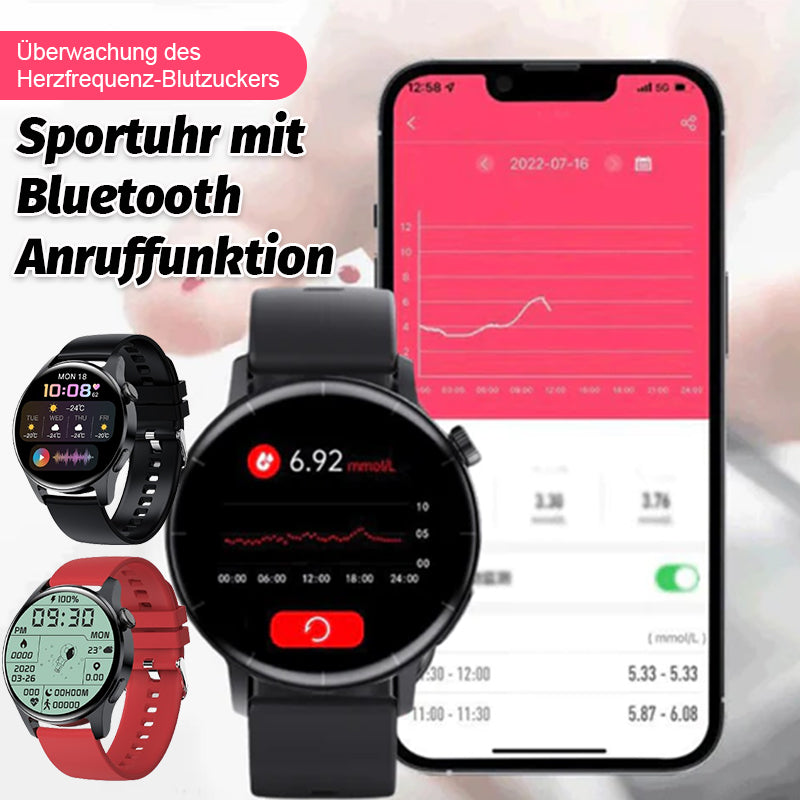 Herzfrequenz- und Blutzuckermessung, Sportuhr mit Bluetooth-Anruf