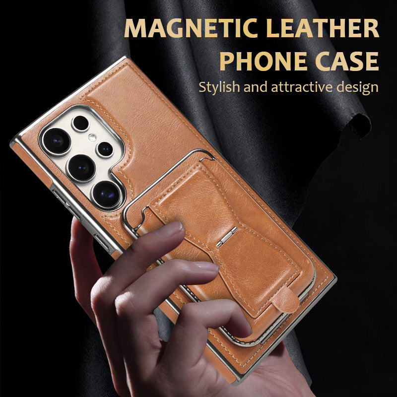 Handytasche aus echtem Leder mit magnetischem Kartenhalter
