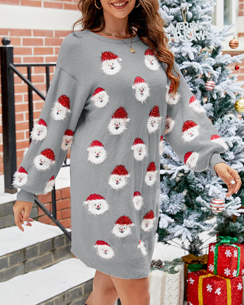 Lässiges Pulloverkleid mit Weihnachtsmann-Print | 50% RABATT