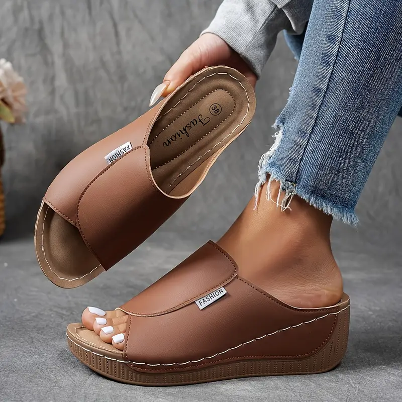 Bequeme Slides mit Fußgewölbeunterstützung – Einfarbige Damensandalen – Atmungsaktiv