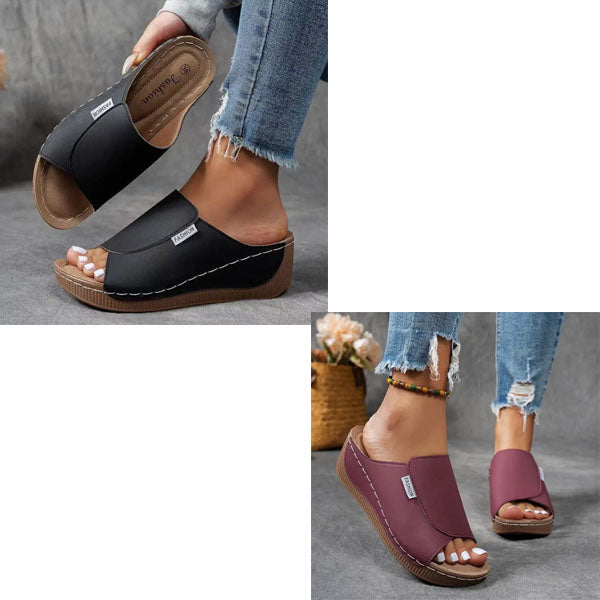Bequeme Slides mit Fußgewölbeunterstützung – Einfarbige Damensandalen – Atmungsaktiv