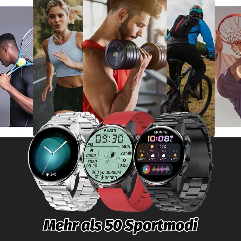 Herzfrequenz- und Blutzuckermessung, Sportuhr mit Bluetooth-Anruf