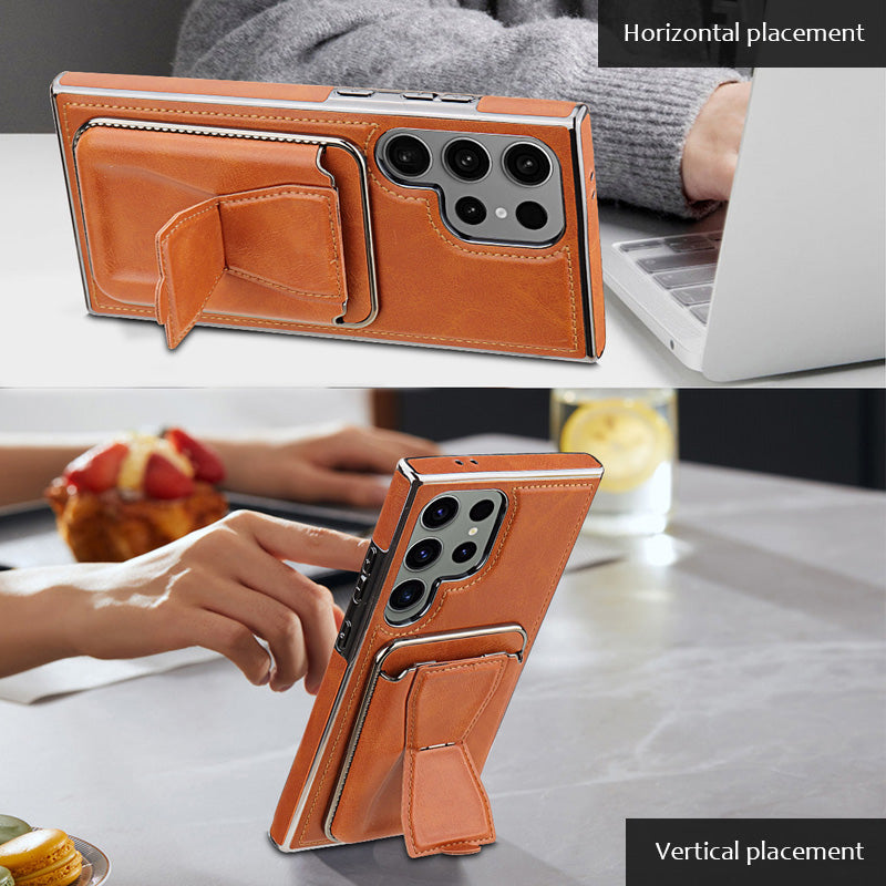 Handytasche aus echtem Leder mit magnetischem Kartenhalter