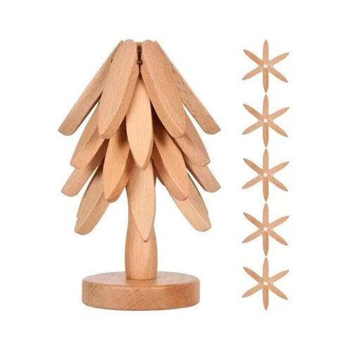 WoodJoy – Isolierte Untersetzer aus Massivholz im Weihnachtsbaum-Design