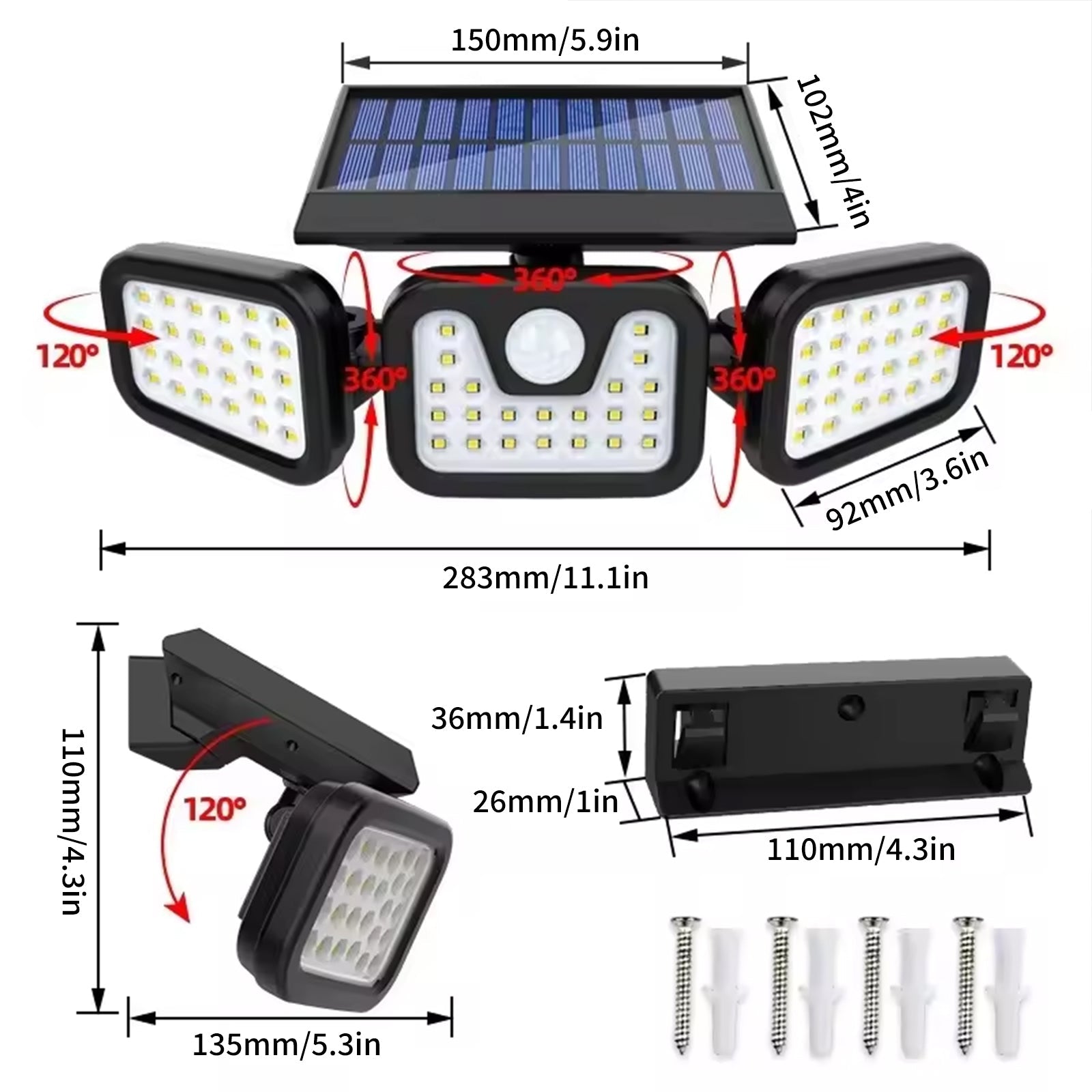 Solar-Dreikopf-LED-Außenleuchte