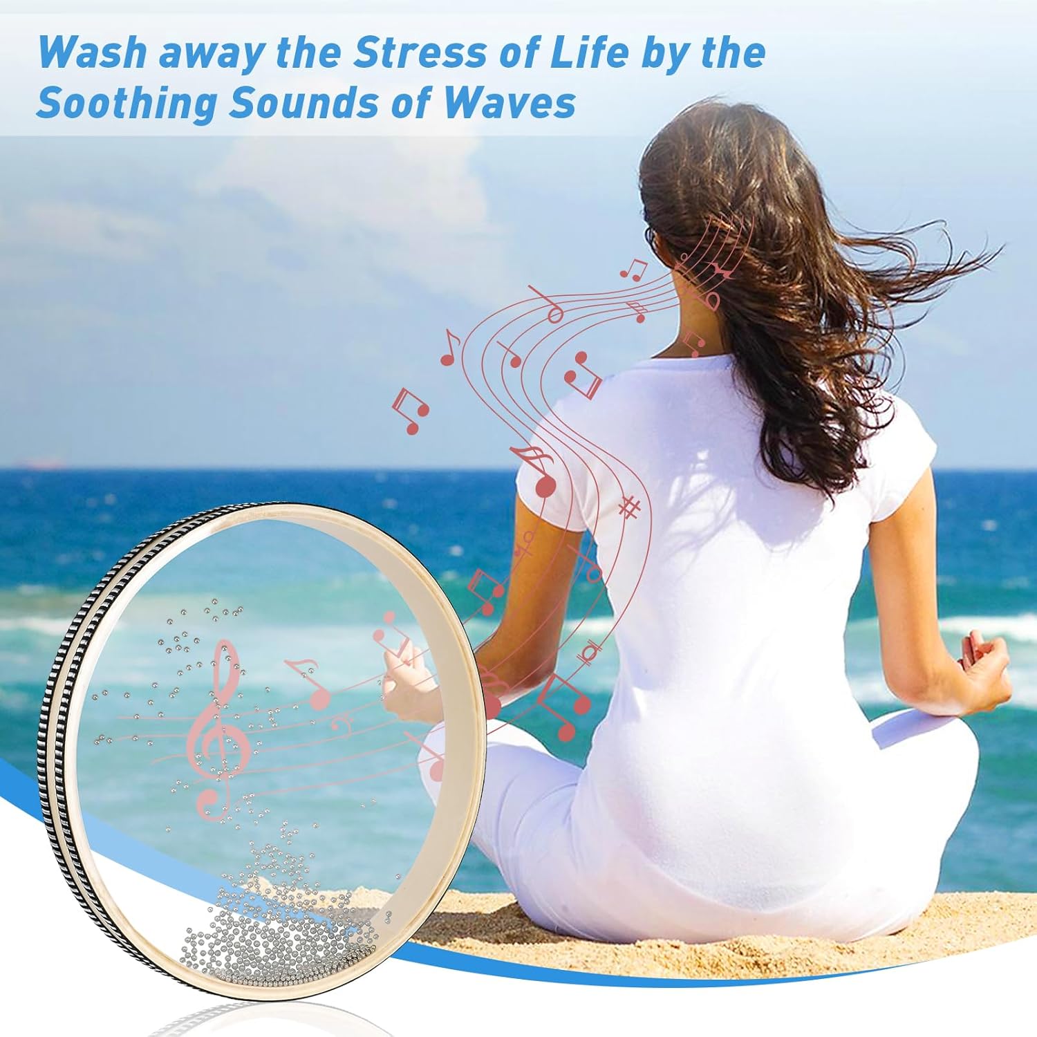 2 Stück Wellenperlen-Ozeantrommel Meeresklangtrommel mit Holzmuschel Musikinstrument Percussion für Schulbedarf zu Hause