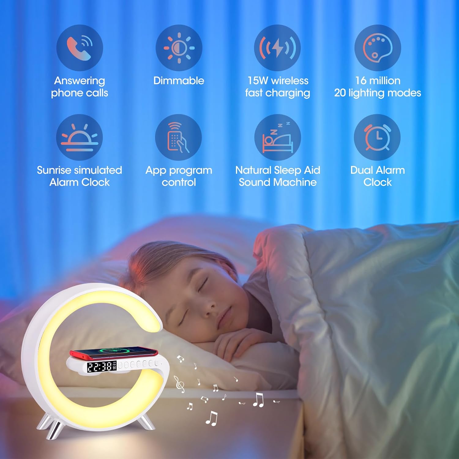 LumiSleep Pro - Nachtlichtlampe mit App-Steuerung Bluetooth-Lautsprecher | 50% RABATT