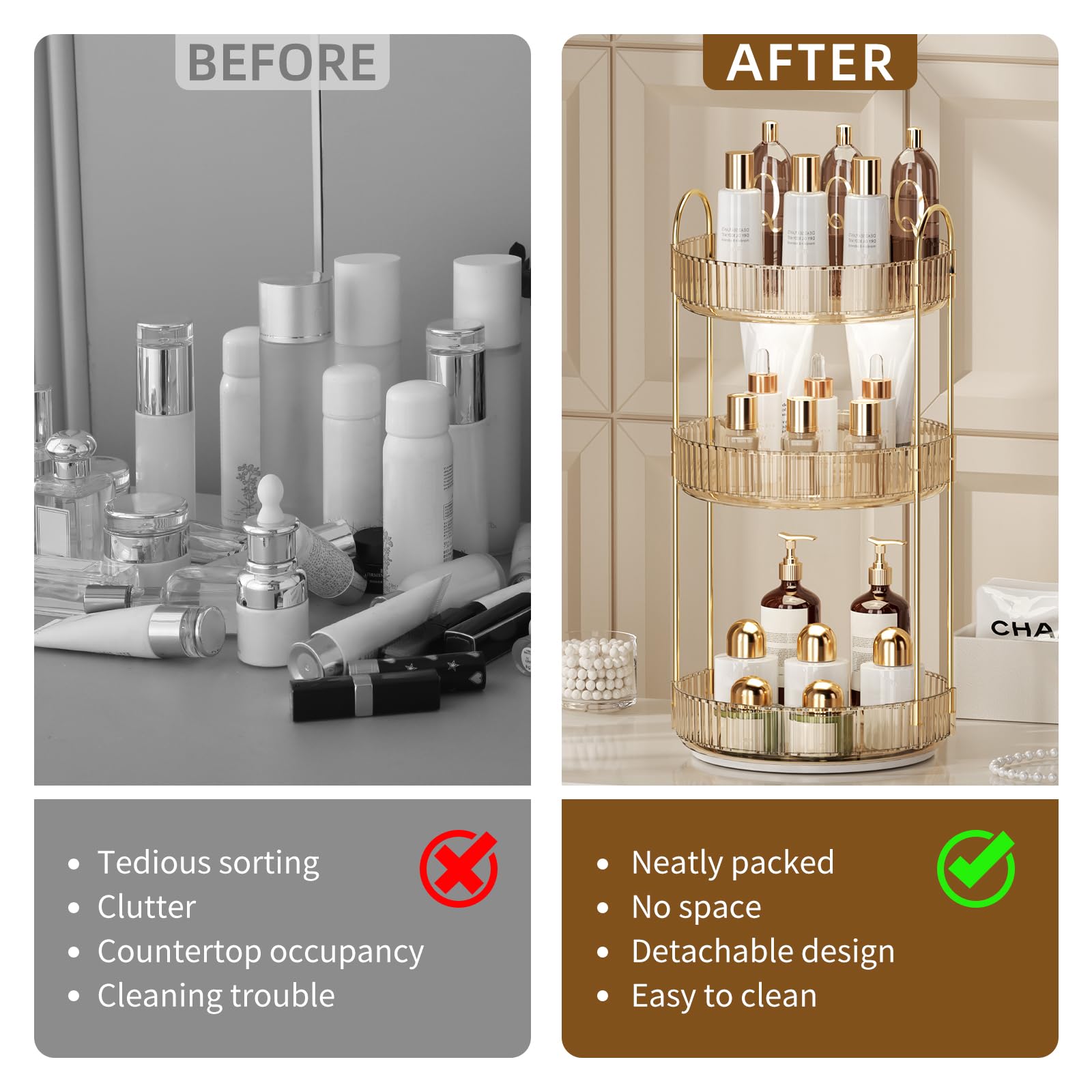 360 Grad drehbarer Make-up-Organizer, transparente Aufbewahrung mit hoher Kapazität
