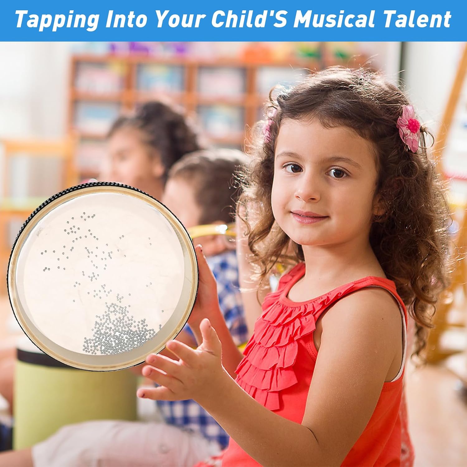 2 Stück Wellenperlen-Ozeantrommel Meeresklangtrommel mit Holzmuschel Musikinstrument Percussion für Schulbedarf zu Hause