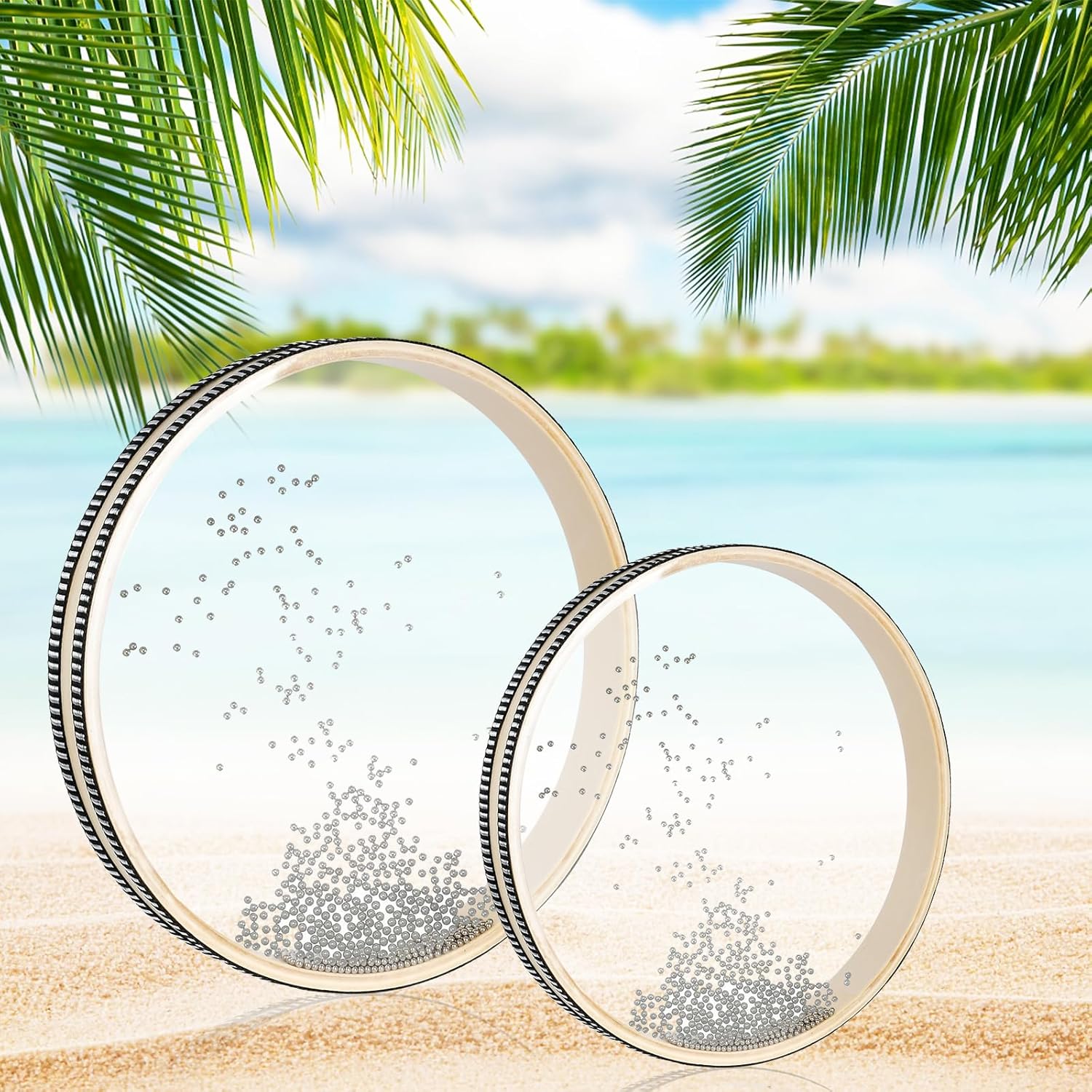 2 Stück Wellenperlen-Ozeantrommel Meeresklangtrommel mit Holzmuschel Musikinstrument Percussion für Schulbedarf zu Hause