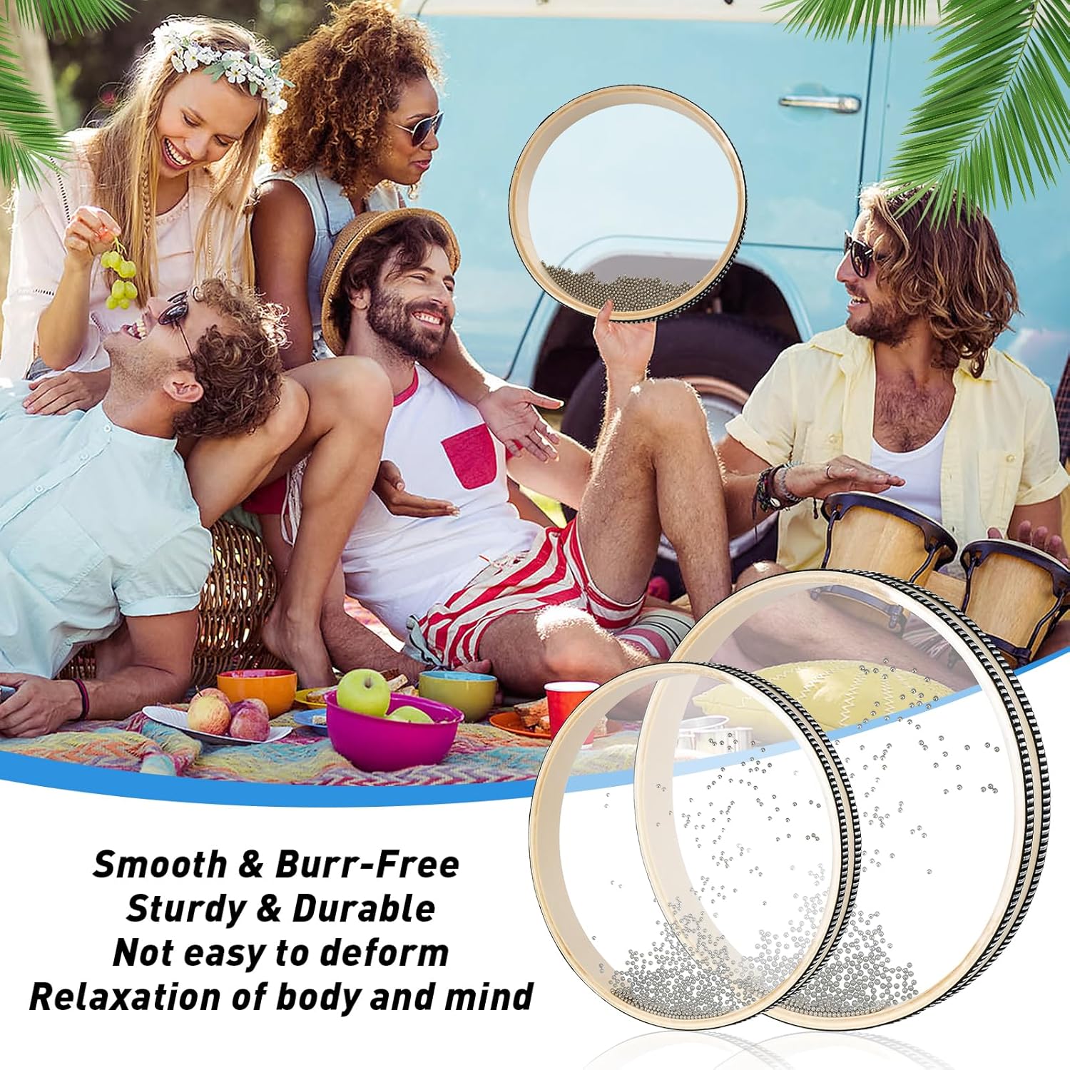 2 Stück Wellenperlen-Ozeantrommel Meeresklangtrommel mit Holzmuschel Musikinstrument Percussion für Schulbedarf zu Hause