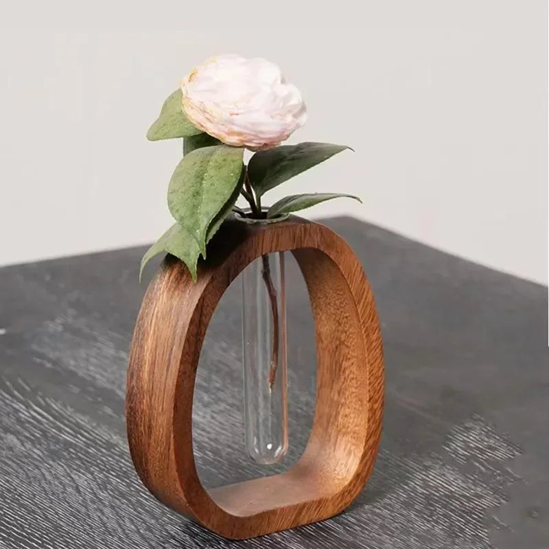Bodenvase - Handgefertigter Holzrahmen Mit Klarer Glasvase Für Minimalismus