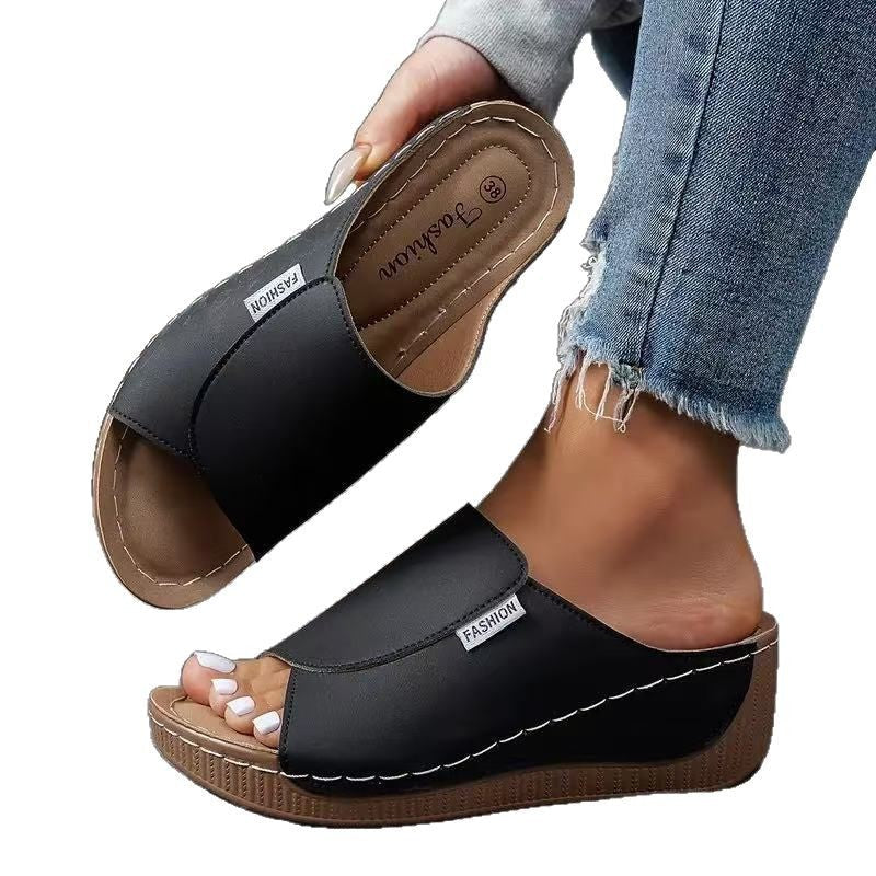 Bequeme Slides mit Fußgewölbeunterstützung – Einfarbige Damensandalen – Atmungsaktiv