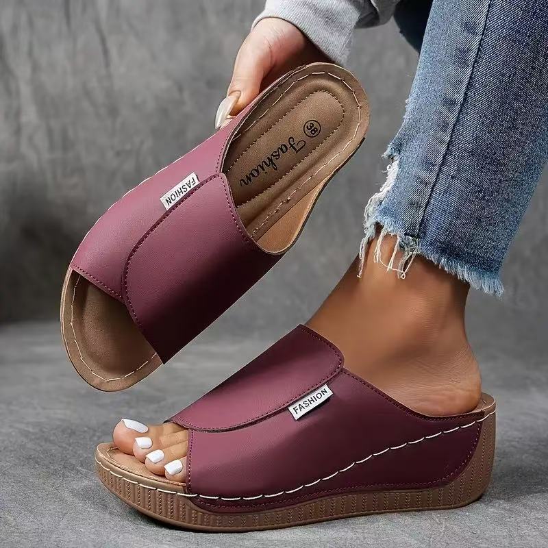 Bequeme Slides mit Fußgewölbeunterstützung – Einfarbige Damensandalen – Atmungsaktiv