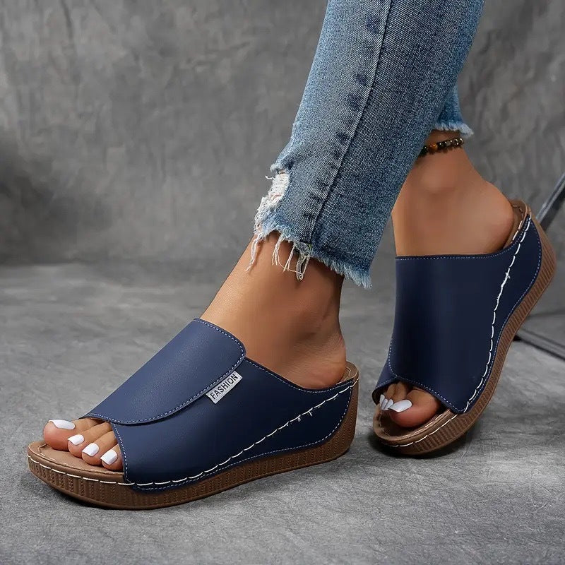 Bequeme Slides mit Fußgewölbeunterstützung – Einfarbige Damensandalen – Atmungsaktiv