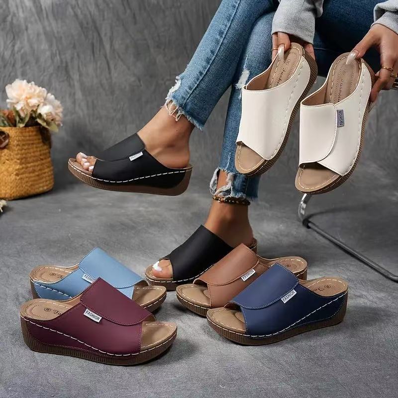 Bequeme Slides mit Fußgewölbeunterstützung – Einfarbige Damensandalen – Atmungsaktiv