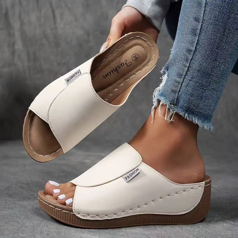 Bequeme Slides mit Fußgewölbeunterstützung – Einfarbige Damensandalen – Atmungsaktiv