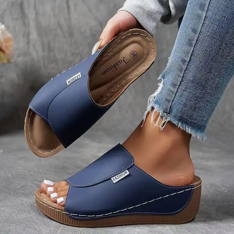 Bequeme Slides mit Fußgewölbeunterstützung – Einfarbige Damensandalen – Atmungsaktiv