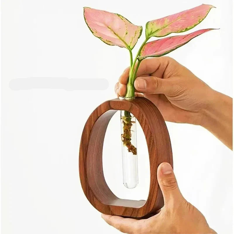 Bodenvase - Handgefertigter Holzrahmen Mit Klarer Glasvase Für Minimalismus