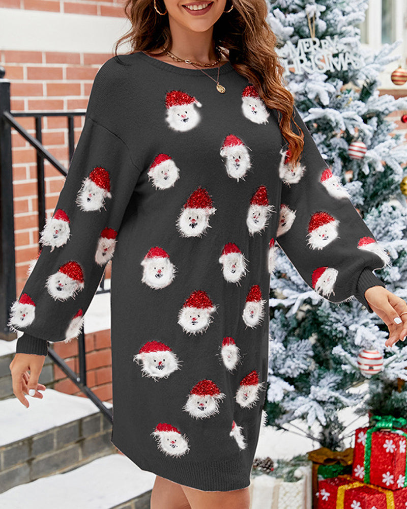 Lässiges Pulloverkleid mit Weihnachtsmann-Print | 50% RABATT