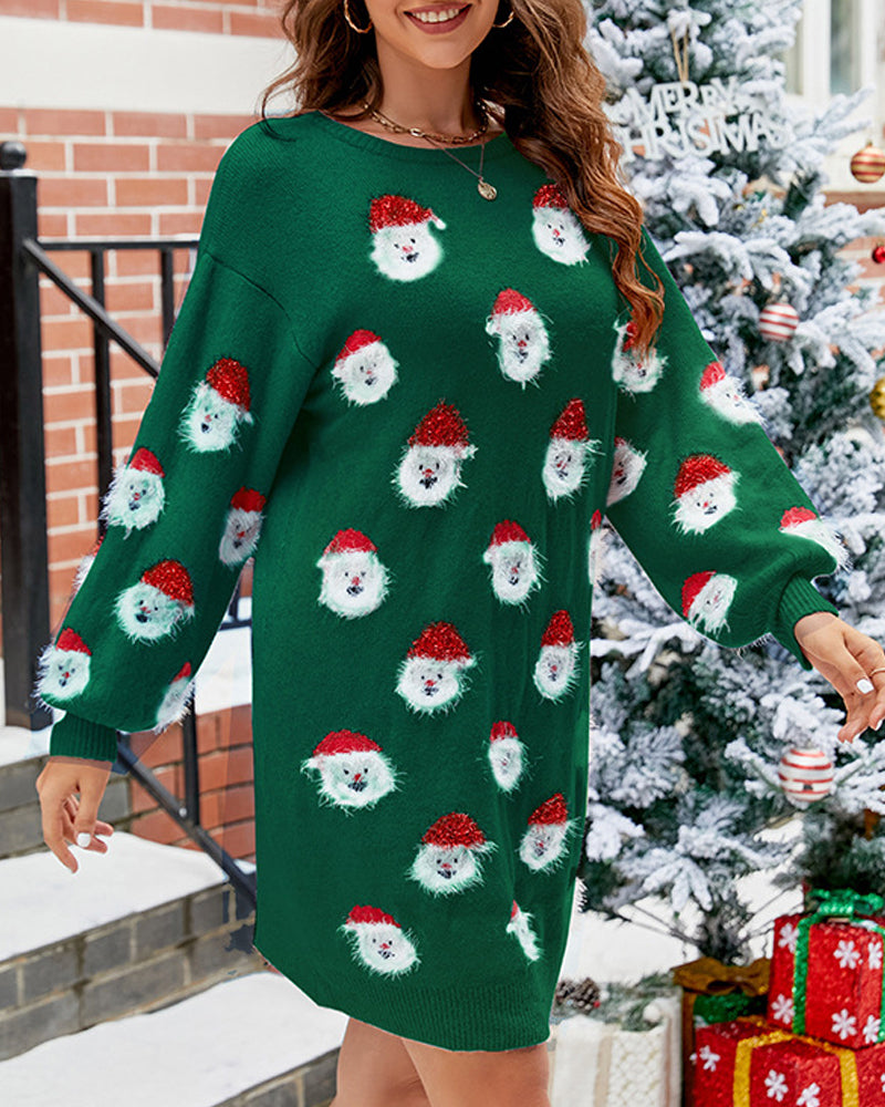 Lässiges Pulloverkleid mit Weihnachtsmann-Print | 50% RABATT