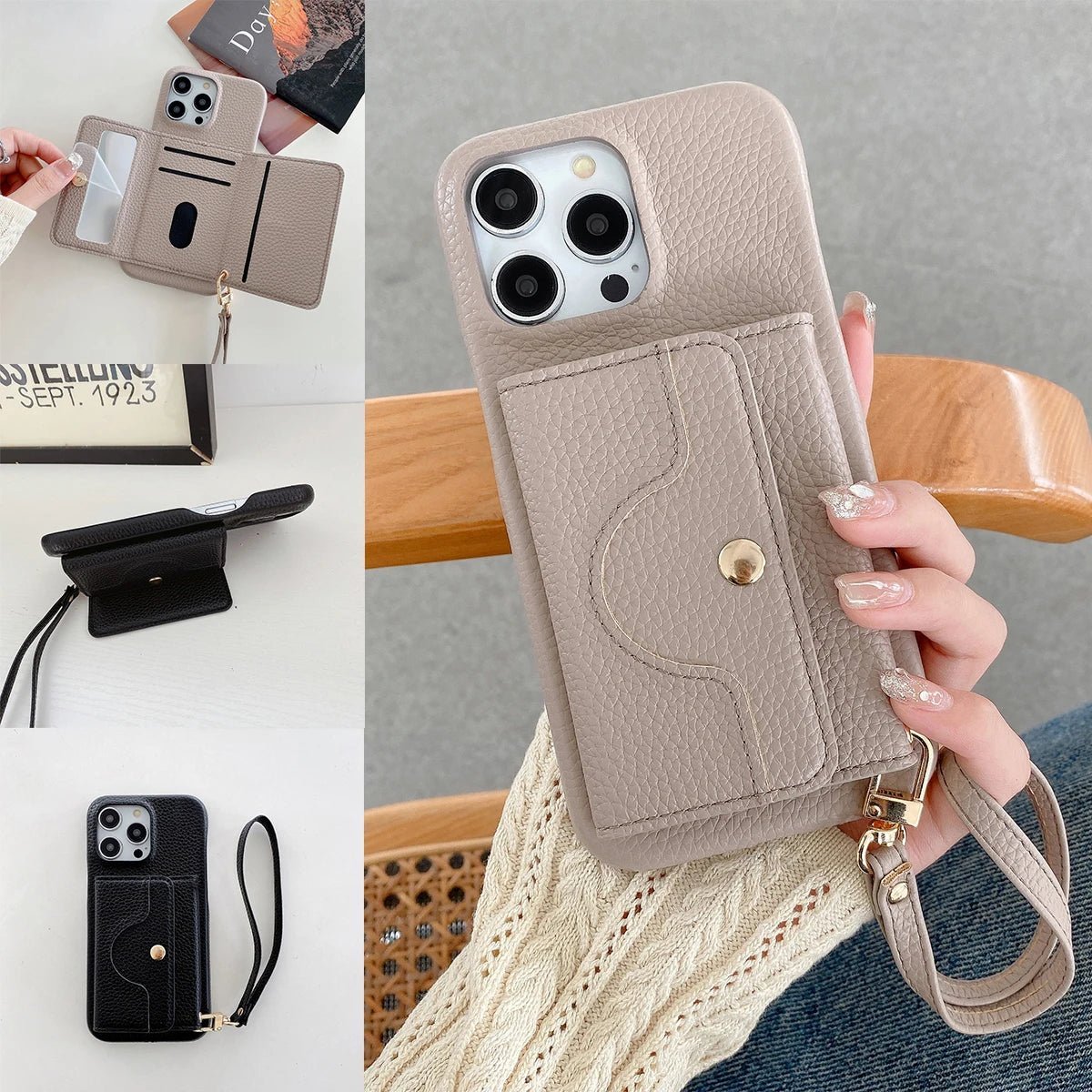 Deluxe gespiegeltes Leder Kartenhalter Telefonetui