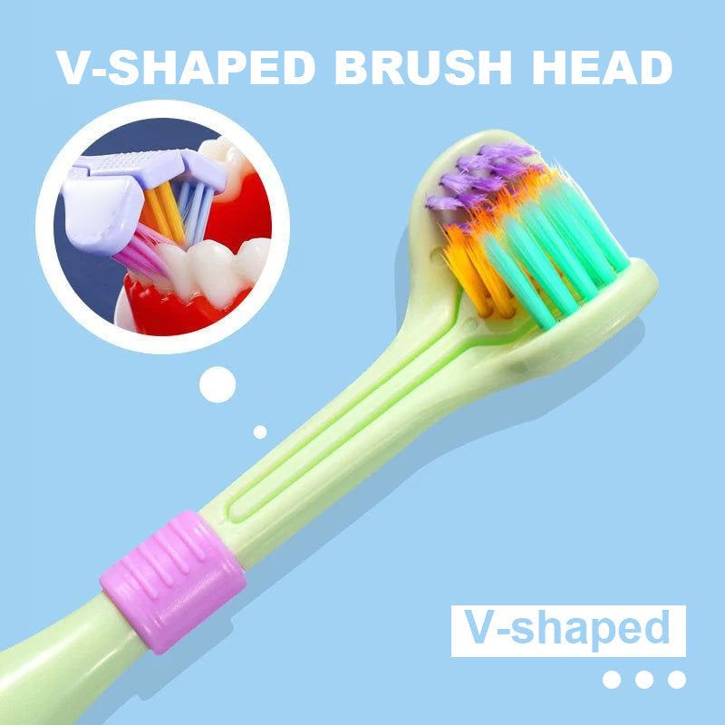 V-förmige dreiseitige Zahnbürste mit weichen Borsten