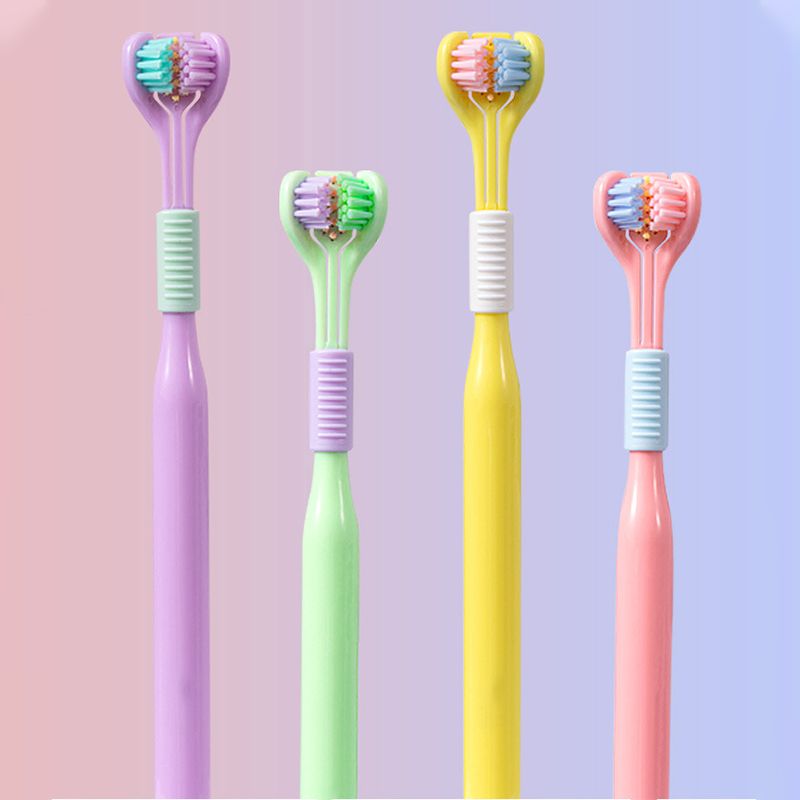 V-förmige dreiseitige Zahnbürste mit weichen Borsten