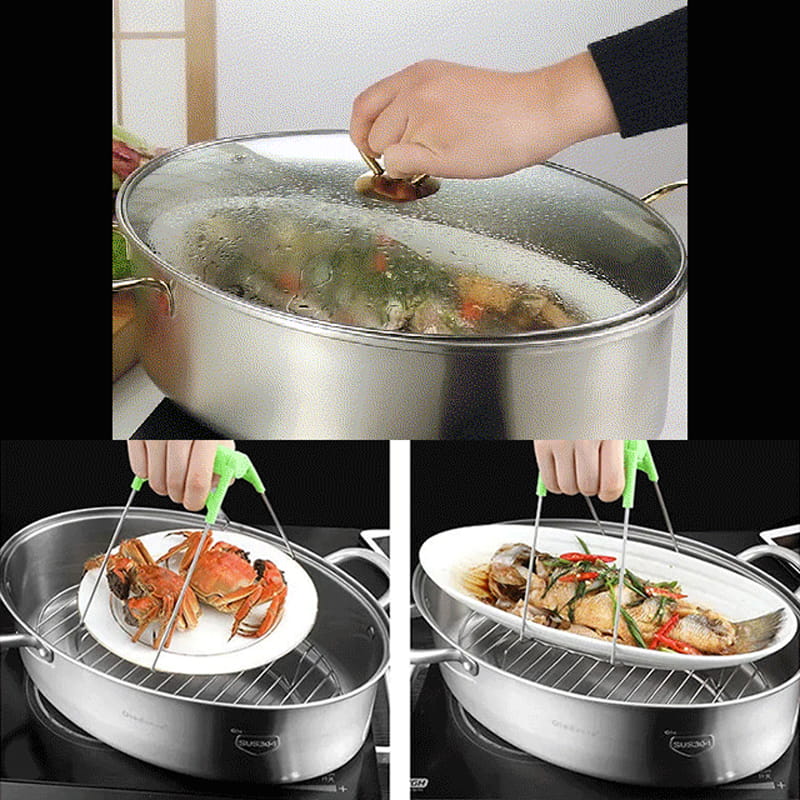 Oval Stainless Steel Fish Steamer with Rack