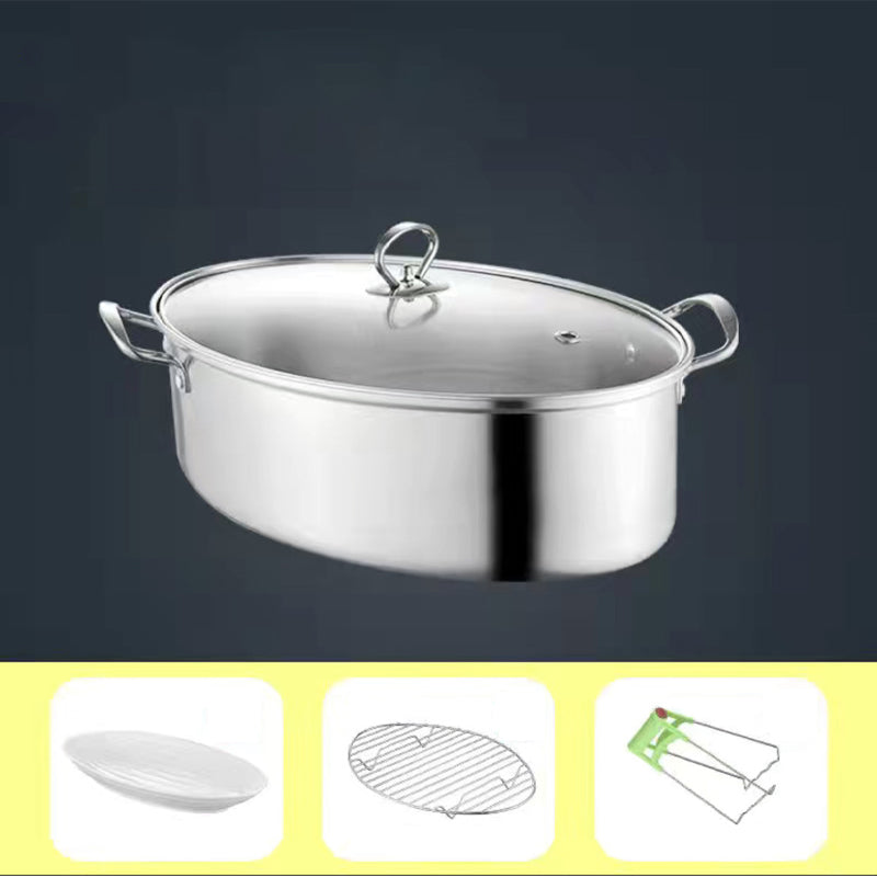 Oval Stainless Steel Fish Steamer with Rack