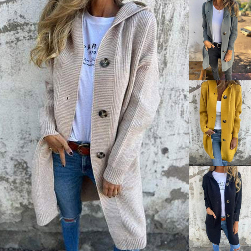 Knopfstrickjacke mit Kapuze für Frauen