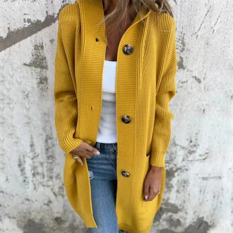 Knopfstrickjacke mit Kapuze für Frauen