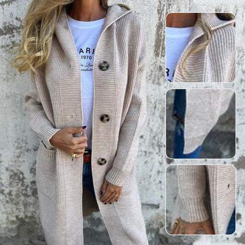 Knopfstrickjacke mit Kapuze für Frauen