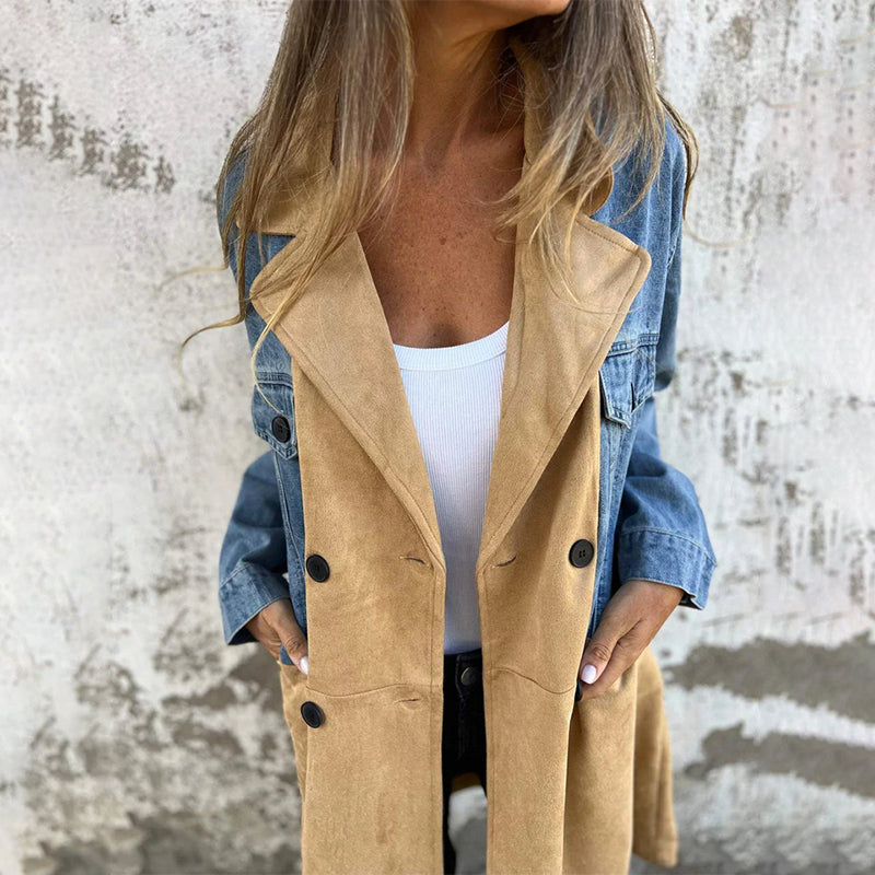 Mittellanger Trenchcoat mit Denim-Jeans-Nähten | 50% RABATT