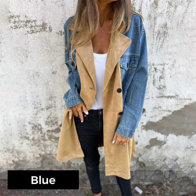 Mittellanger Trenchcoat mit Denim-Jeans-Nähten | 50% RABATT