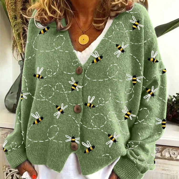Knittella – Damen Strick-Cardigan mit Print & Knopfleiste