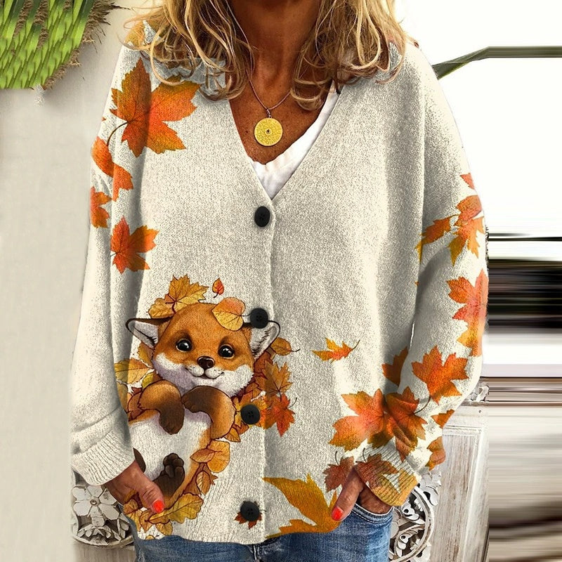 Knittella – Damen Strick-Cardigan mit Print & Knopfleiste