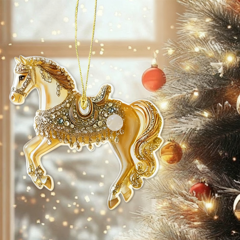 GoldenGallop – Eleganter Pferde-2d Acrylanhänger | 50% RABATT