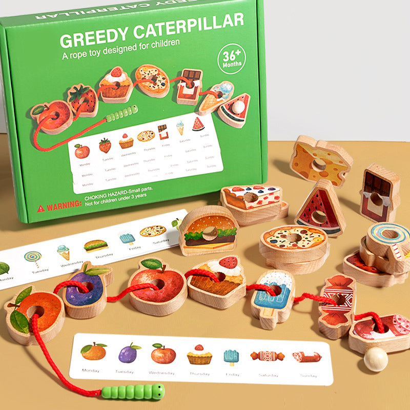 MiniMondo – Holz Fädelspiel mit hungriger Raupe