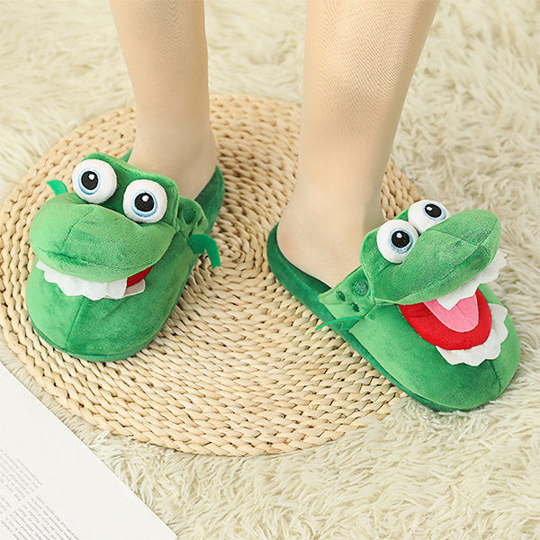 CROCO™  Grüne Cartoon-Krokodil-Pantoffeln - das Maul öffnet sich, wenn man auf ihnen läuft!