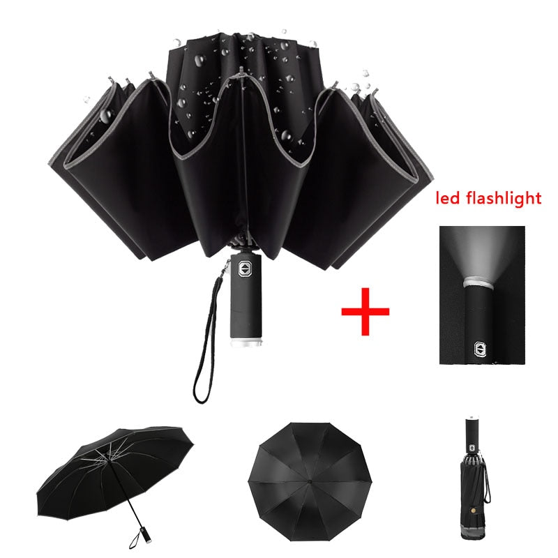 50% RABATT | Automatisch faltbarer Regenschirm mit LED-Taschenlampe
